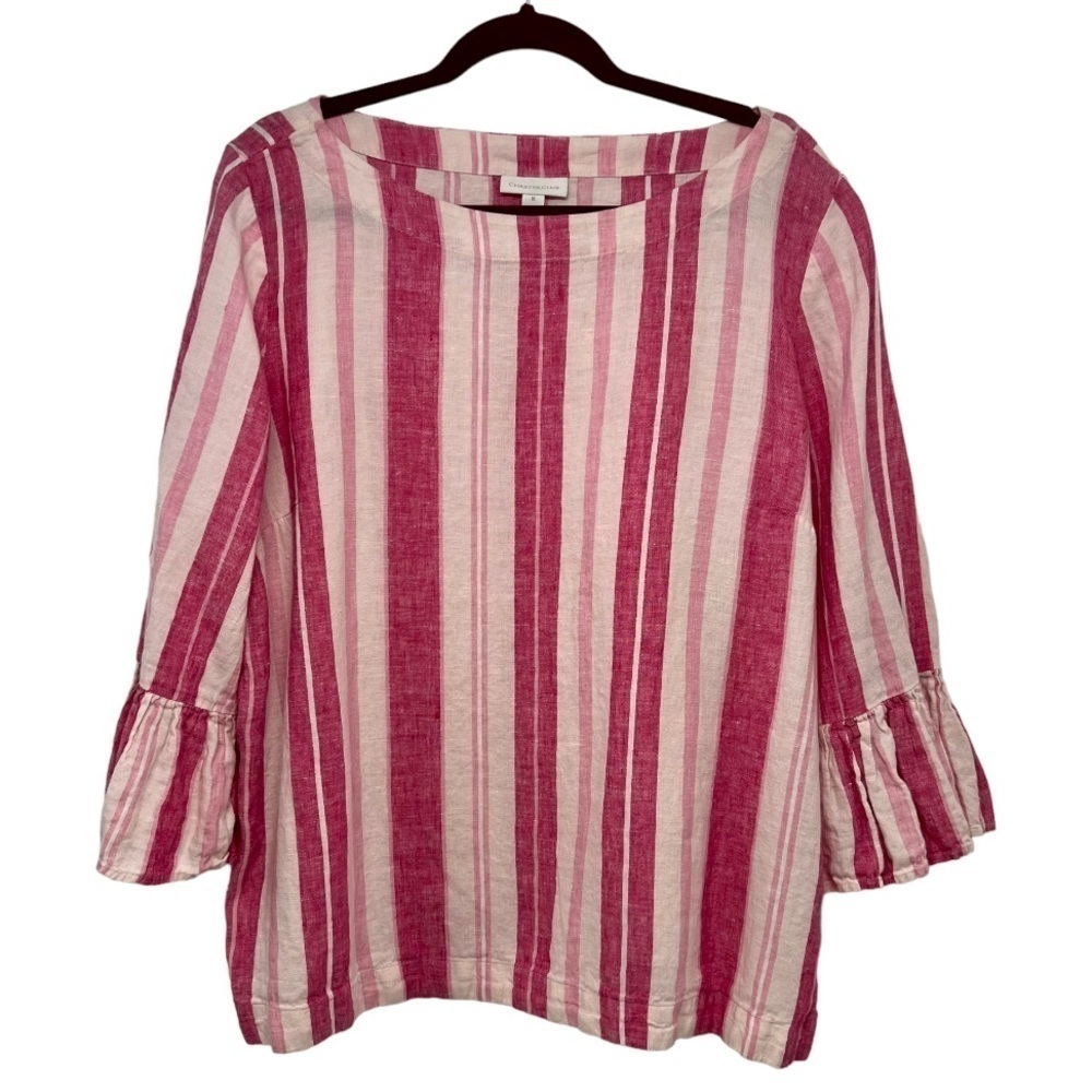 Charter Club Pink Linen Striped 3/4 Ruffle Sleeves Casual Top Womenโs XL - Picture 4 of 9